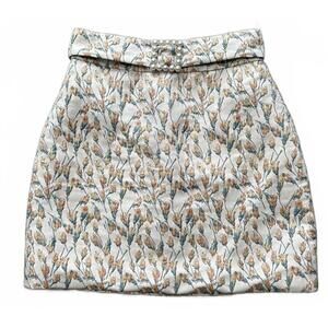 Song of Style Mini Skirt Small Floral Metallic Gold Blue Cream Pearl Buckle